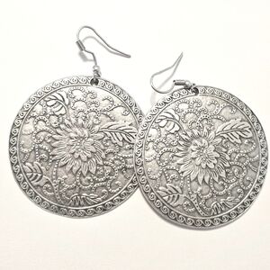 Silver-Tone Floral Medallion Earrings